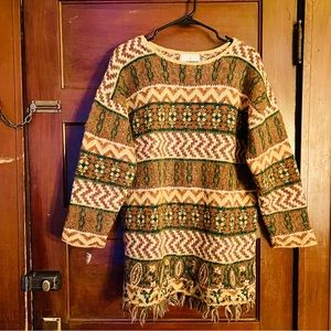 True Vintage Wool Blend Sweater - Green & Rust - Size Small